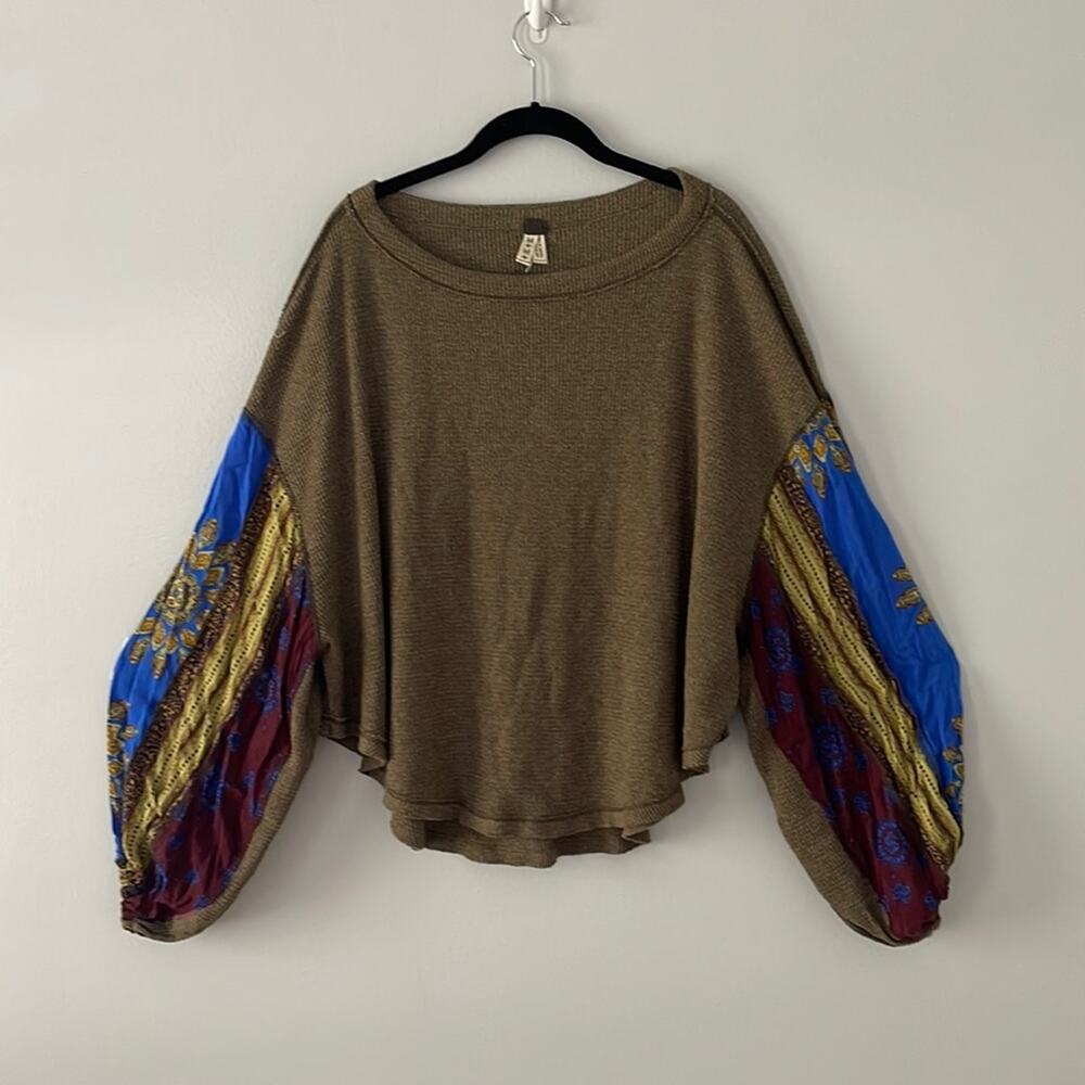 Free People We the Free Blossom Thermal Balloon Sleeve Top Size Medium - Picture 2 of 8